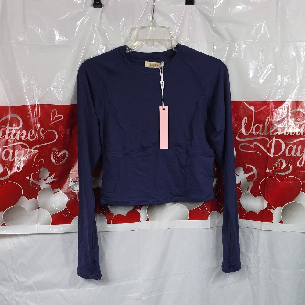 Qinsen Navy Long Sleeve Work Out Top Womens Size XL (W382)